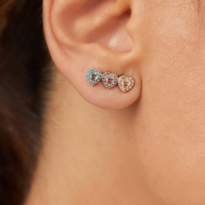 FotoBrinco Ear Cuff Três Corações Topázio Azul, Ametista e Morganita Banho de Ouro 18 K