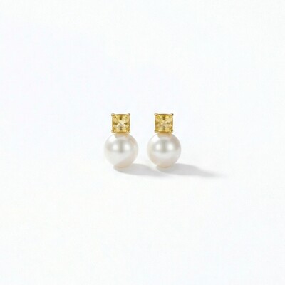 Foto Brinco Pérola Barroca com Quadrado Citrino Banho de Ouro 18 K