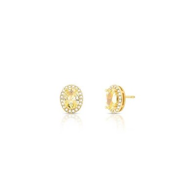 Foto Brinco Oval M Citrino Banho de Ouro 18 K