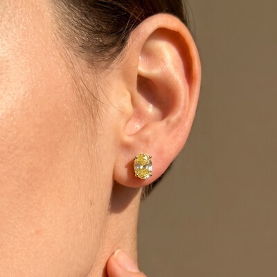 FotoBrinco Ponto de Luz Zircônia Oval Amarelo Citrino | Prata 925 com Ródio Branco | 7x5mm