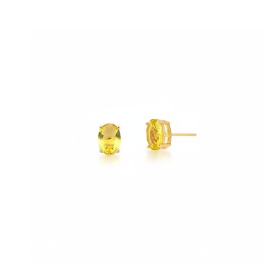 Foto Brinco Oval Prasiolita Amarelo Banho de Ouro 18 K