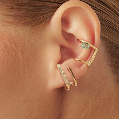 FotoBrinco Ear Hook Duas Voltas Zircônia | Banho de Ouro 18k | 21x9mm