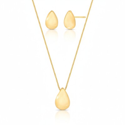 Foto Conjunto Gota Acetinado Liso Banho de Ouro 18 K