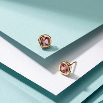 FotoBrinco Quadrado Zircônia Rosé | Banho de Ouro 18k | 7mm