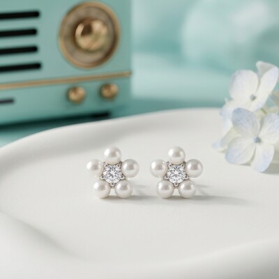 Foto Brinco Mini Margarida Pérolas Prata 925