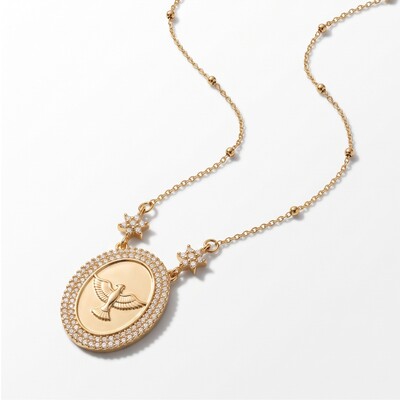Foto Colar Medalha Espírito Santo Banho de Ouro 18k