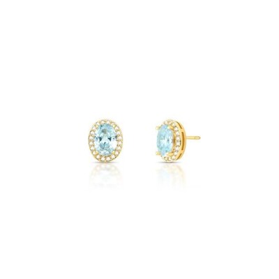 Foto Brinco Oval M Azul Claro Banho de Ouro 18 K