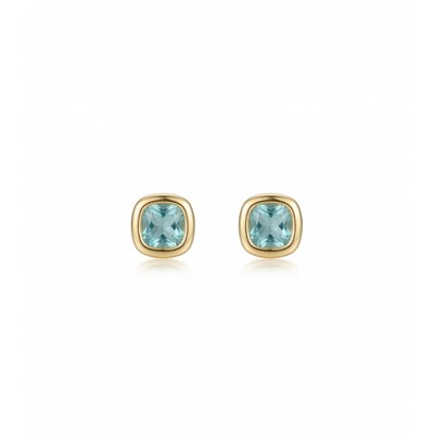 Foto Brinco Quadrado Cristal Azul Claro | Banho de Ouro 18k | 7mm