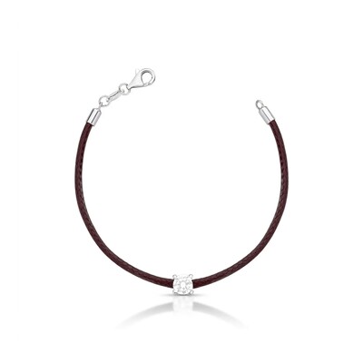 Foto Pulseira Fio de Seda Marrom Zircônia Redonda | Prata 925 com Ródio Branco | Pingente 5mm | 16cm