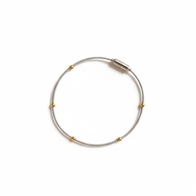 Foto Pulseira Corda de Violão Solitária Bolinhas Invertidas Ródio Branco