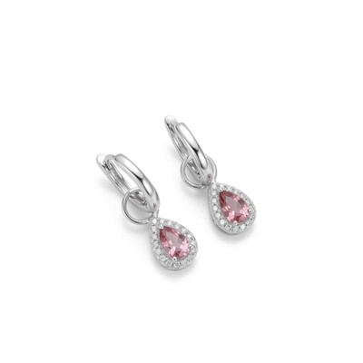 Foto Argola Charm Gota Rodolita com Zircônias | Prata 925 com Ródio | Argola 1,5 cm | Gota 1 cm × 0,7 cm