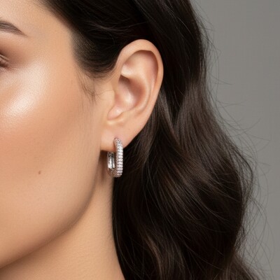 FotoArgola Quadrada Cravejada M Ródio Branco