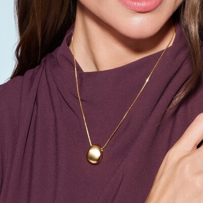 FotoColar Orgânico Botton Fosco Acetinado | Banho de Ouro 18k | Pingente 2,3x1,6cm | Corrente 40–50cm