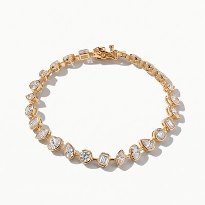 Foto Pulseira Riviera Formas Zircônia Branca Banho de Ouro 18k