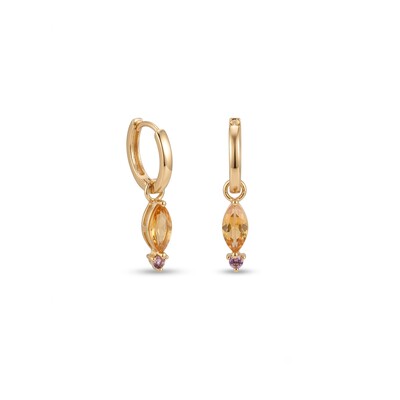 Foto Argola Ear Bling com Charm Navete Cristal Citrino e Cristal Rodolita | Liga Metálica Banho Ouro 18k