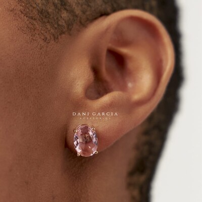 FotoBrinco Oval Rosa Banho de Ouro 18 K