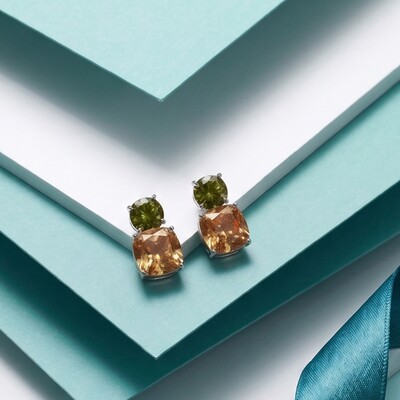 FotoBrinco Duo Peridoto e Cappuccino | Prata 925 com Ródio Branco | 2x1cm