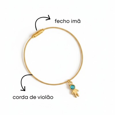 Foto Pulseira Corda de Violão Menino Verde Banho de Ouro 18 K