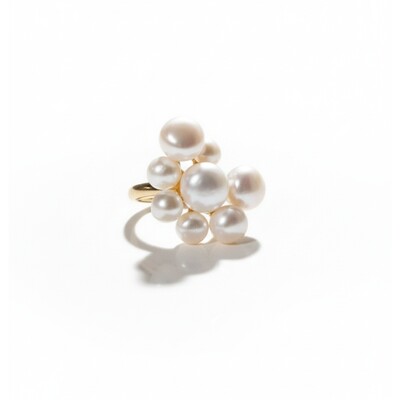 Foto Anel Pérolas de Água Doce Banho de Ouro 18 K