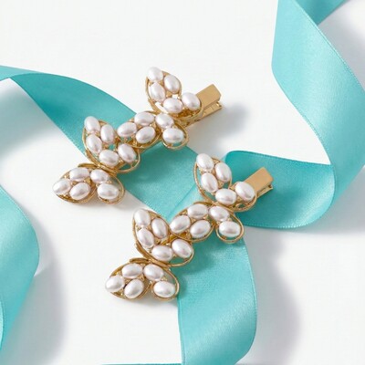 Foto Dupla Bico de Pato Borboletas Pérolas Dourada