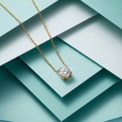 FotoColar Solitário Moissanite Rose Cut 8mm | Prata com Banho de Ouro 18k | 4ct | Corrente Regulável 40–