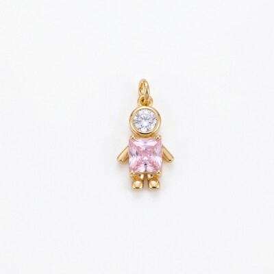 Foto Pingente Menina Zircônia Rosa e Branca | Banho de Ouro 18k | 18x12mm