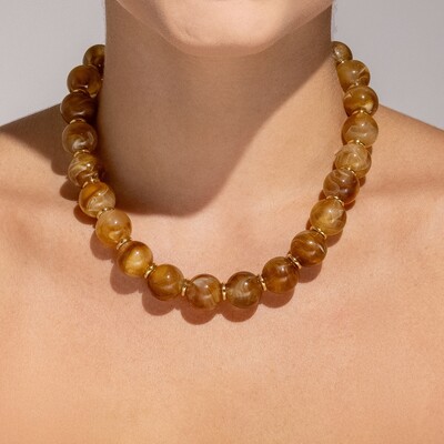 FotoColar Esferas Resina Caramelo Boho Banho de Ouro 18 K