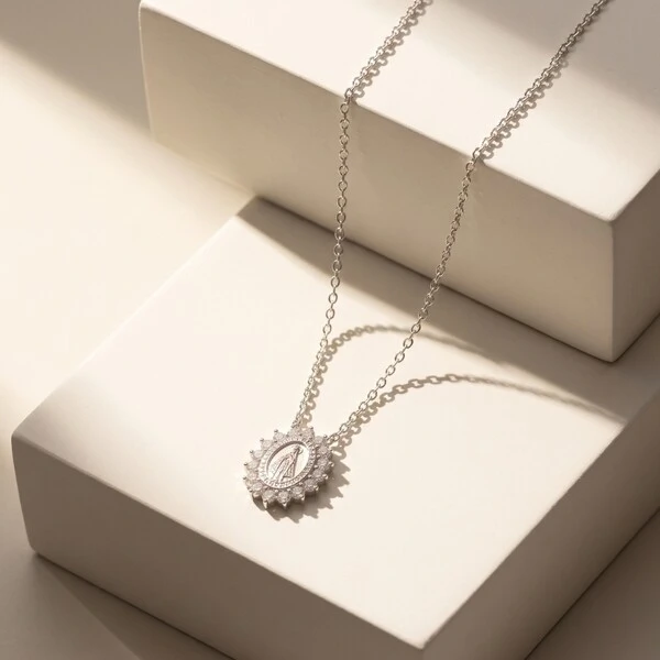 Colar Nossa Senhora Aparecida Moissanite Corrente Regulável Prata com Banho de Ródio