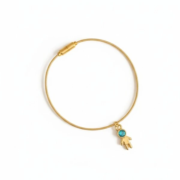 Pulseira Corda de Violão Menino Verde Banho de Ouro 18 K