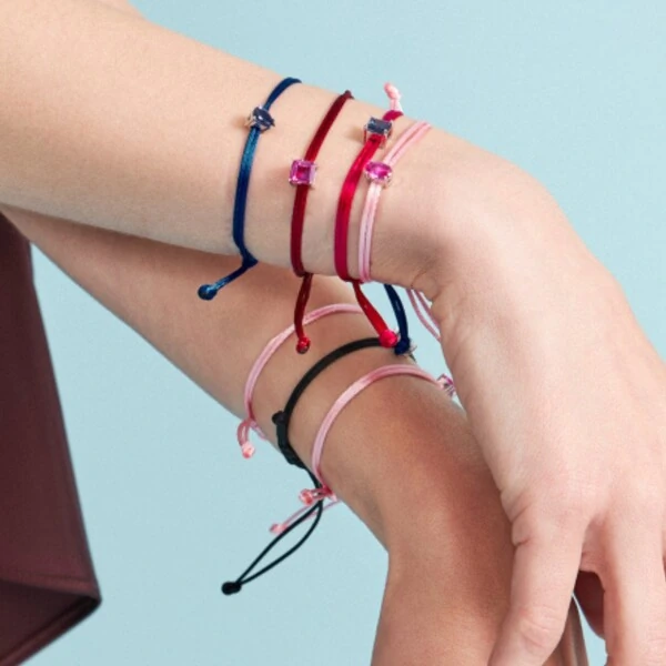 Pulseira Regulável com Fio Encerado Pink Quadrado Tanzanita Prata 925