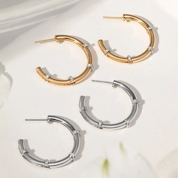 Argola Retrô G Textura Banho de Ouro 18 K