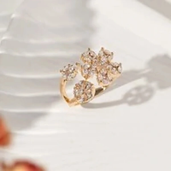 Anel Dupla Flor de Zircônias Banho de Ouro 18K