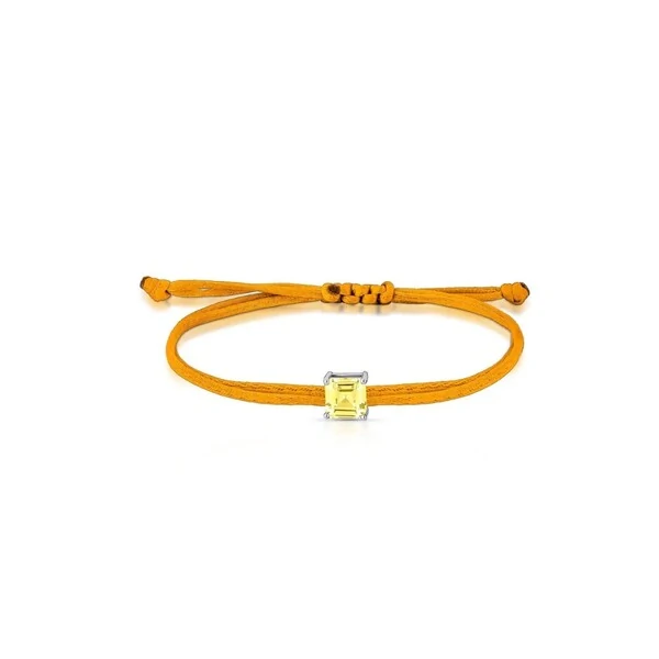 Pulseira Regulável com Fio Encerado Laranja Gota Quadrado Citrino Prata 925