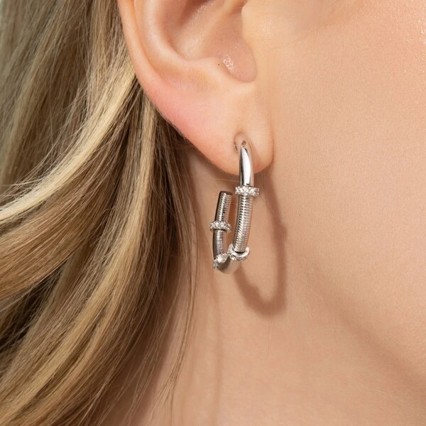 Argola Retrô G Textura Ródio Branco