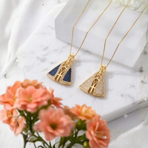 Colar Nossa Senhora Aparecida Dupla Face Banho de Ouro 18 K