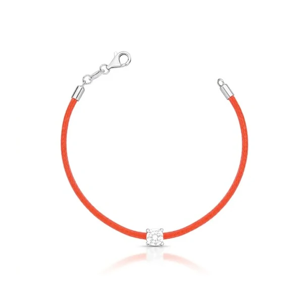 Pulseira Fio de Seda Vermelho Zircônia Redonda | Prata 925 com Ródio Branco | Pingente 5mm | 16cm