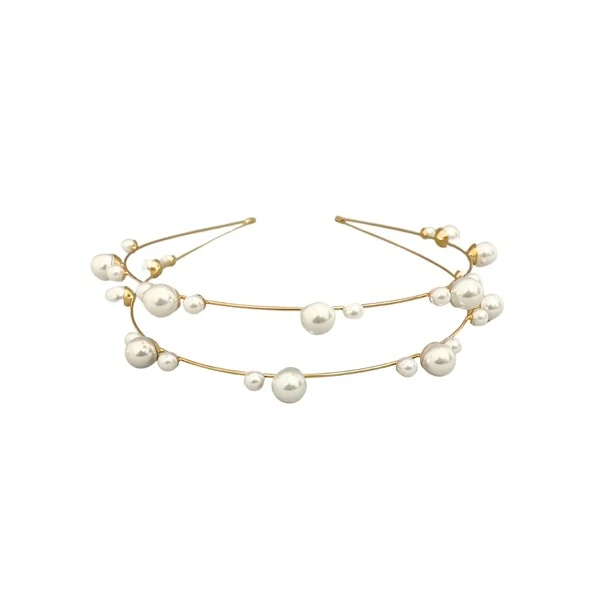 Tiara Dupla Pérolas Dourada