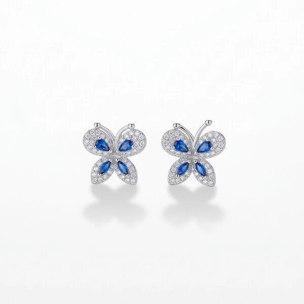 Brinco Borboleta Zircônia Safira Prata 925