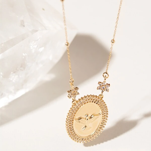 Colar Medalha Espírito Santo Banho de Ouro 18k