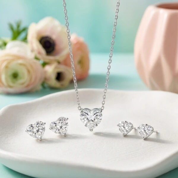 Colar Coração Moissanite Ice Cut 8mm | Prata 925 | 2ct | Corrente Regulável 40–50cm