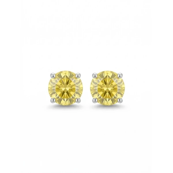 Brinco Solitário 8 MM Yellow Fancy Prata 925