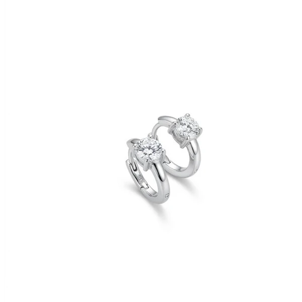 Argola Solitária com Moissanite Redonda | Prata 925 com Ródio | 1,5 cm | Moissanite 0,5 cm