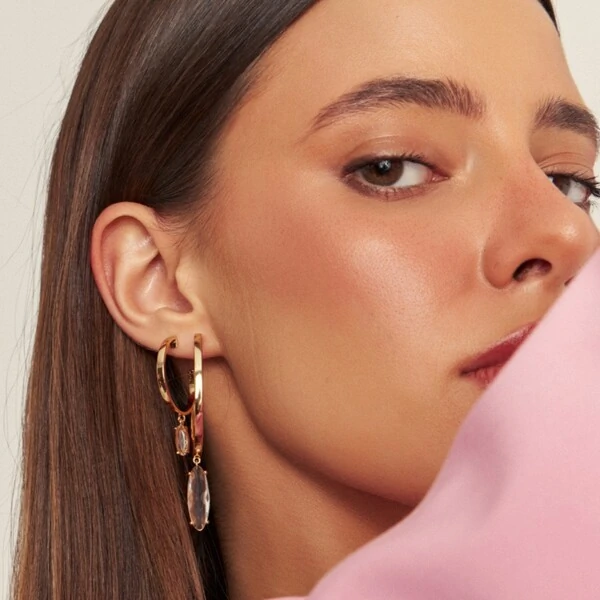 Argola Navete G Incolor Banho de Ouro 18 K