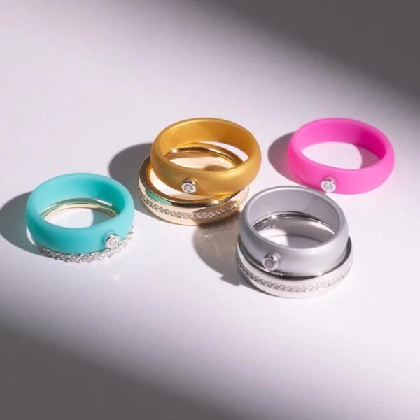 Anel Ajustável em Silicone Rosa com Moissanite 2mm Prata 925