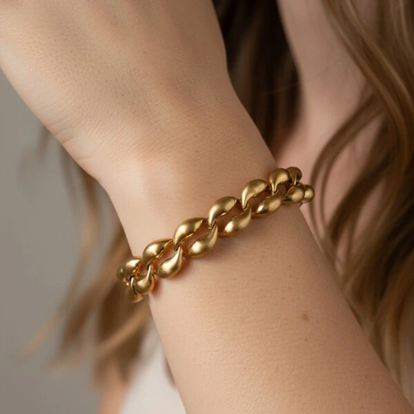 Pulseira Elos Acetinado Banho de Ouro 18 K