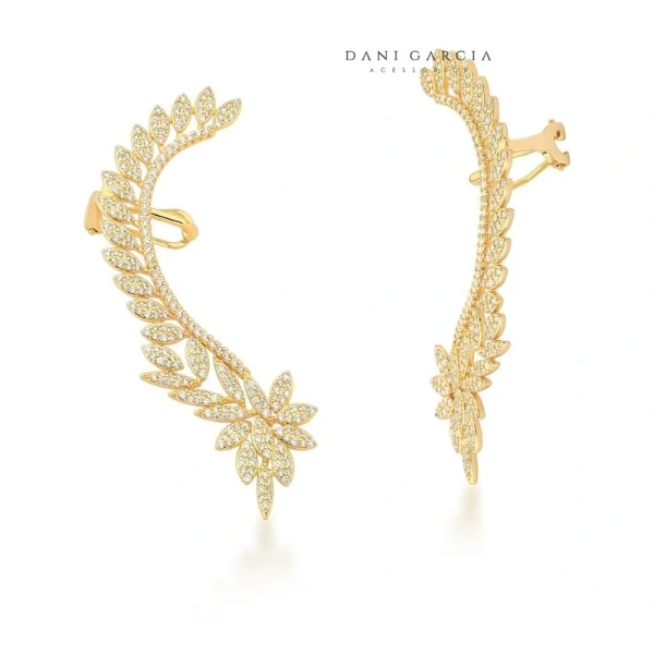 Brinco Max Ear Cuff Folhas Banho de Ouro 18 K