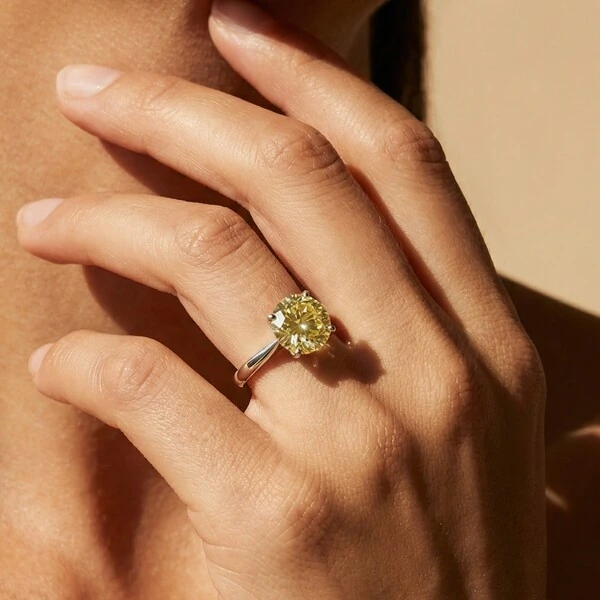 Anel Solitário 10 MM Yellow Fancy Prata 925