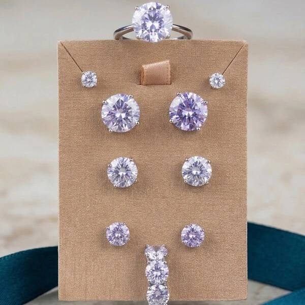 Brinco Solitário 4 MM Lavanda Prata 925