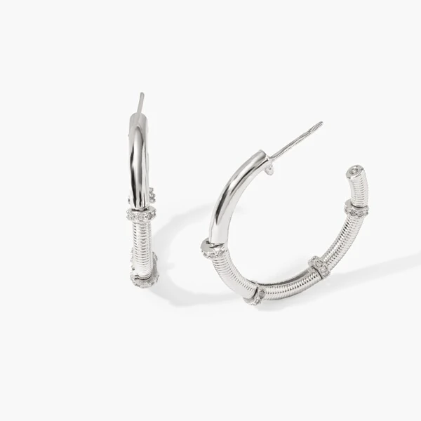 Argola Retrô G Textura Ródio Branco