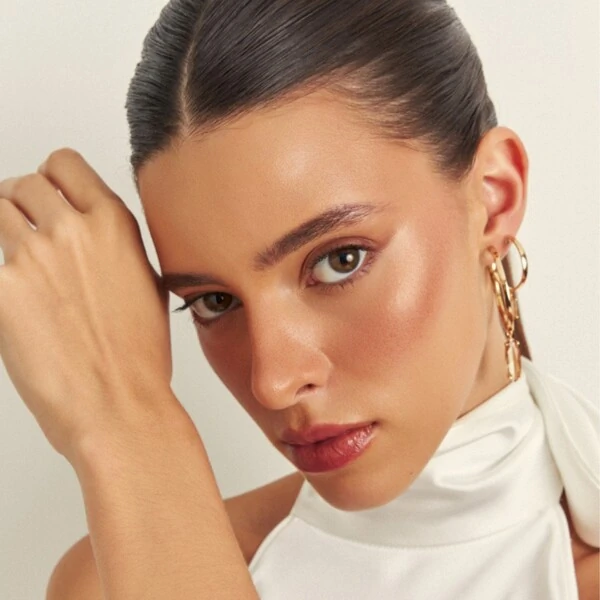 Argola Navete M Marrom Banho de Ouro 18 K